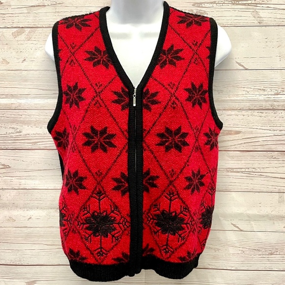 Vintage Pendleton Poinsettia Zip Front Sweater Vest - Picture 1 of 9